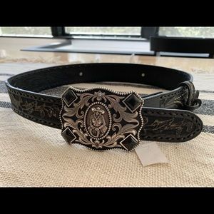Brand new with tag Tony Lama Black Leather Cowgirl Onyx & Rhinestone Belt sz 30